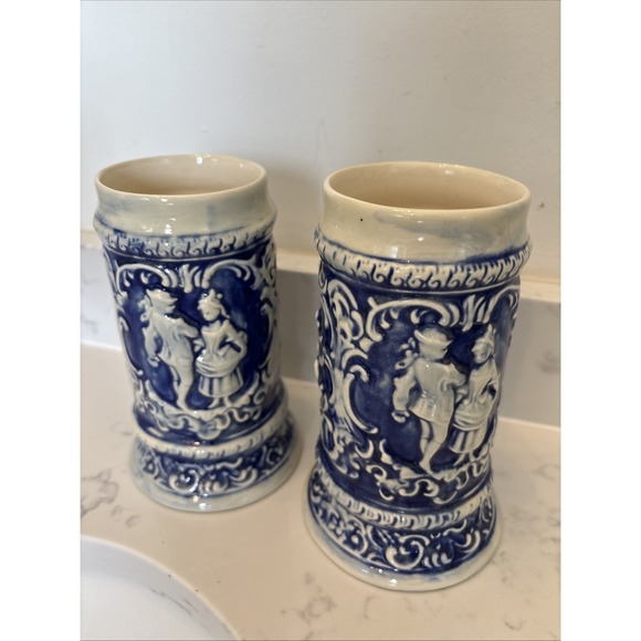 Vintage‎ Cobalt Beer Stein Set Gerz-style Unmarked Victorian Couple Cherubs EUC - Picture 4 of 15